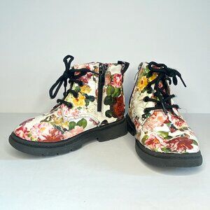 Komfyea Cute Children Boots Floral Print Girl Lace Up Boots: Sz 11